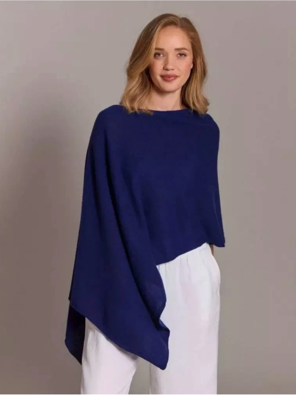 RACHEL ZOE 100% Cashmere Topper Poncho Wrap Sweater DARK BLUE Women's ONE SIZE